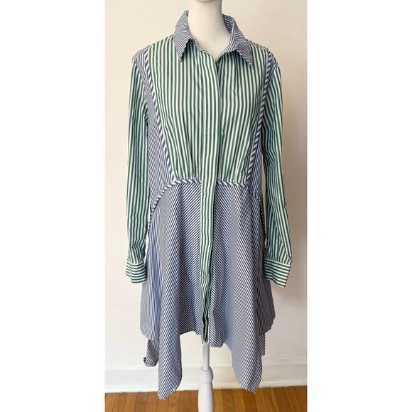 ZARA Mixed Stripes Asymmetrical Button Down Poplin Shirtdress Size M - Picture 2 of 7